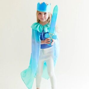 NWT Sarah’s Silks Sea Silk Cape & Crown Dress Up Imaginative Play in Blue Green